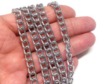 Silver Curb Chain, Aluminum Diamond Cut  Chain, Light Weight Chain, Open Link Twisted Chain 8x5,5mm thick 1,6mm - 3 Ft/0,92m (1 piece)