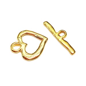 Gold Plated Heart Toggle Clasp, Toggle Clasps Findings, Heart Toggle Closure, Gold Heart T- Clasps 23mm, T- Bar Heart Toggle Clasp - 1 set