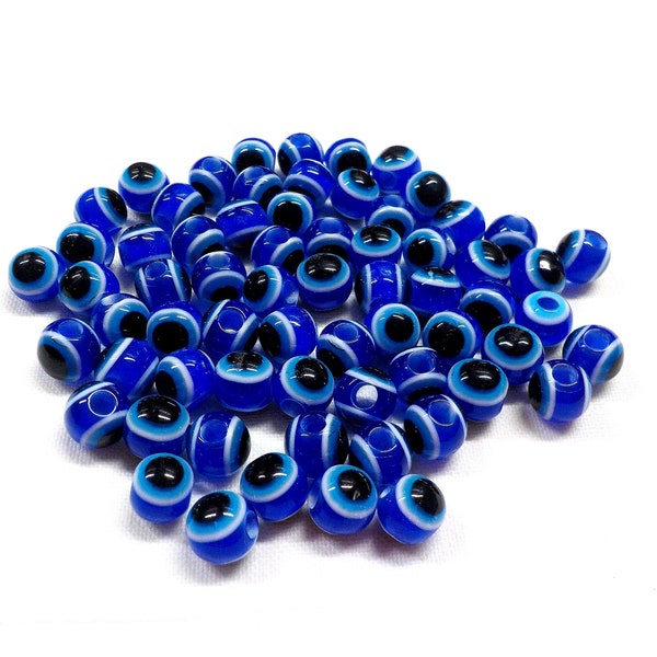 Evil Eye Beads, Good Luck Beads, Protection Beads, Dark Blue High Quality Resin Evil Eye Beads 6mm approx., hole 2mm - 25 Pieces