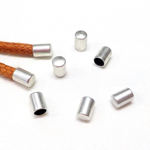 999 Silver Plated over Brass End Caps 5.5x4mm without Loop and Hole for 3mm Cord, Leathers Edge, Cord Terminators (Ø 3.2mm) - 8 pcs