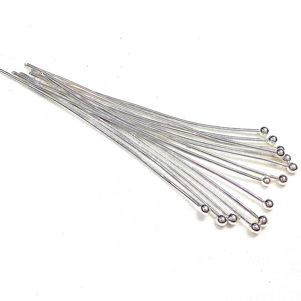 Ball Pins Silver Plated Over Brass, Very Soft Ball Head Pins, Wire Wrapping Jewelry, 21 Gauge Headpins, 50mm /0.7mm (2"/0.028") - 25 pieces