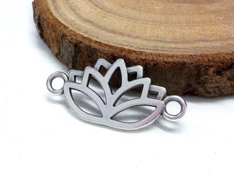 Silver Lotus Flower Charm Connector, Macrame Bracelet Lotus Charm, Lotus Necklace, Buddhist Zen Pendant, Yoga Namaste Charm, 19x12mm - 2 pcs