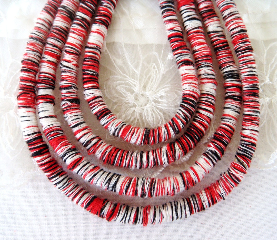 Thread Wrapped Around Rope Red White Black Wrapped Thread Rope Cord, Covered Cording Fibre Wrap ...