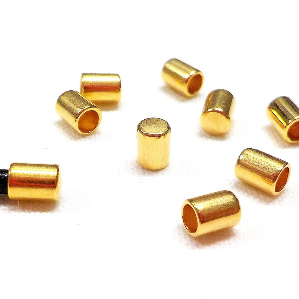 Gold End Caps 3x4mm (without Loop and Hole) for 2mm Leather, Leathers Edge, Cord Ends, Cord Terminators, Cord End Hat (Ø 2.2mm) - 10 pcs