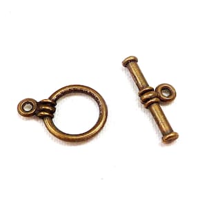 Antique Bronze Toggle Clasps, Round Toggle Clasp, T Clasp, Bar Clasp, Toggle Clasps 10mm - Pk 2 sets