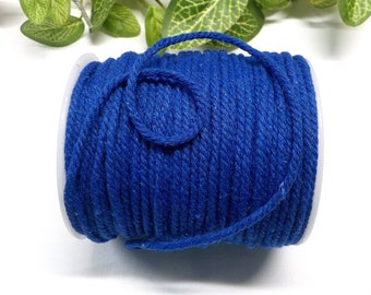 3mm Blue Macrame Cotton Rope, 3-strand Twisted 100% Recycled Cotton Cord, 3-ply Blue Cotton Cord, DIY Macrame Rope - 10 yards/1 piece