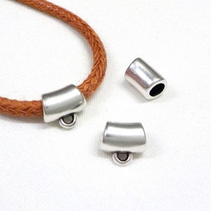 Silver Bail Beads, Ethnic Bail Charm Holder Spacer with Loop, Tube Bails, Cord Bails, Slider Beads, Spacer Tube for Round Cord 3mm 4 pcs image 3