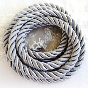 Silver Gray Grey Satin Twisted Cord, Wrapped Thread Cord, 10mm Rope Cord- 1 Yard/ 0,92m approx.(1 piece)