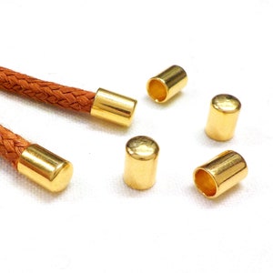 24K Gold Plated over Brass End Caps 5.5x4mm without Loop and Hole for 3mm Cord, Leathers Edge, Cord Terminators (Ø 3.2mm) - 4 pcs