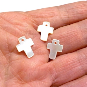 Mother of Pearl MOP Natural Shell Cross, Sea Shell Cross, White Cross Charm Bead, 12x10.5mm - 10 pieces