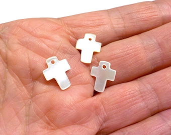 Mother of Pearl MOP Natural Shell Cross, Sea Shell Cross, White Cross Charm Bead, 12x10.5mm - 10 pieces