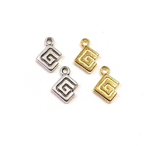 Meandros ciondolo in argento e oro, pendente Meandros, greca Meandro, chiave greca, ciondoli per orecchini e braccialetti Meandros, 8,5x8,5 mm - 2 pezzi
