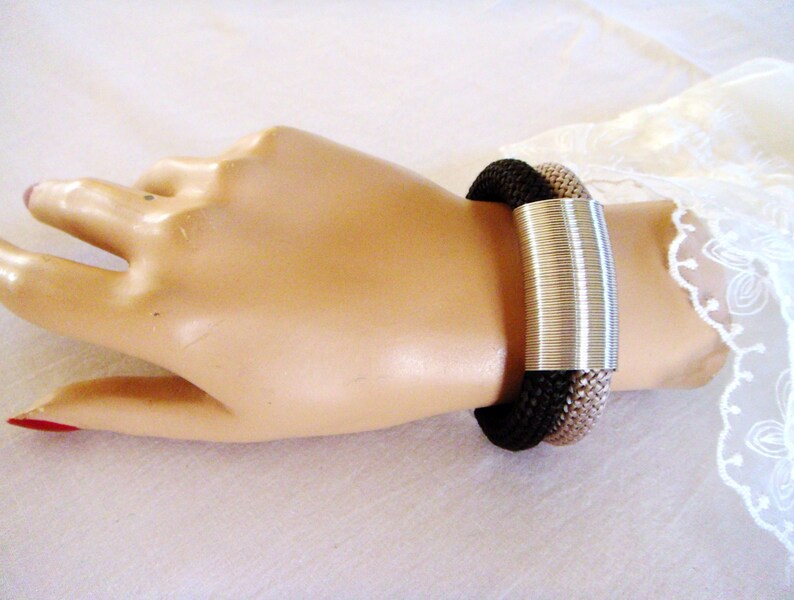 Double Black and Grey Rope Bracelet with Silver Spiral Etsy