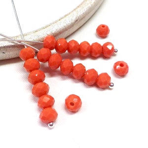 Orange Opaque Glass Crystal, Orange Washer Faceted Crystal Beads, Rondelle Faceted Beads, Round Beads, 6x4mm - 30 pcs