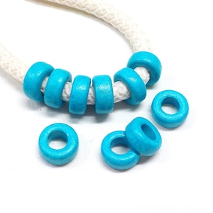 Greek Ceramic Pony Beads, Spacer Beads, Large Hole Tube Beads, Ceramic Slider, Azure Turquoise Matte Finish 10x6mm(Ø 5mm) - 15 pieces
