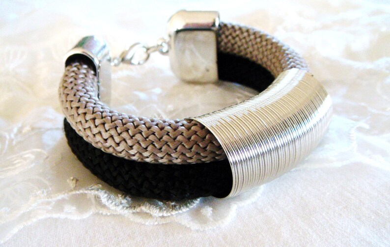 Double Black and Grey Rope Bracelet with Silver Spiral Etsy