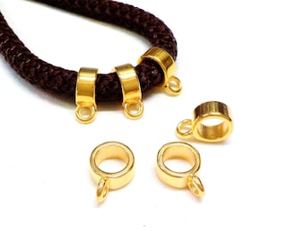 Cuentas de oro de 24 quilates, espaciador con aro para abalorios, abalorios de tubo, abalorios de cordón, abalorios deslizantes, aro espaciador para cordón redondo de 5 mm (2 unidades)