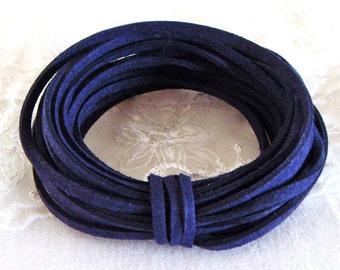 High Quality Leather Suede Cord 3x1,5mm, Dark Blue High Quality Suede Lace, Vegan Cord - Sold in 2 yards/ 1,85m approx. Lengths