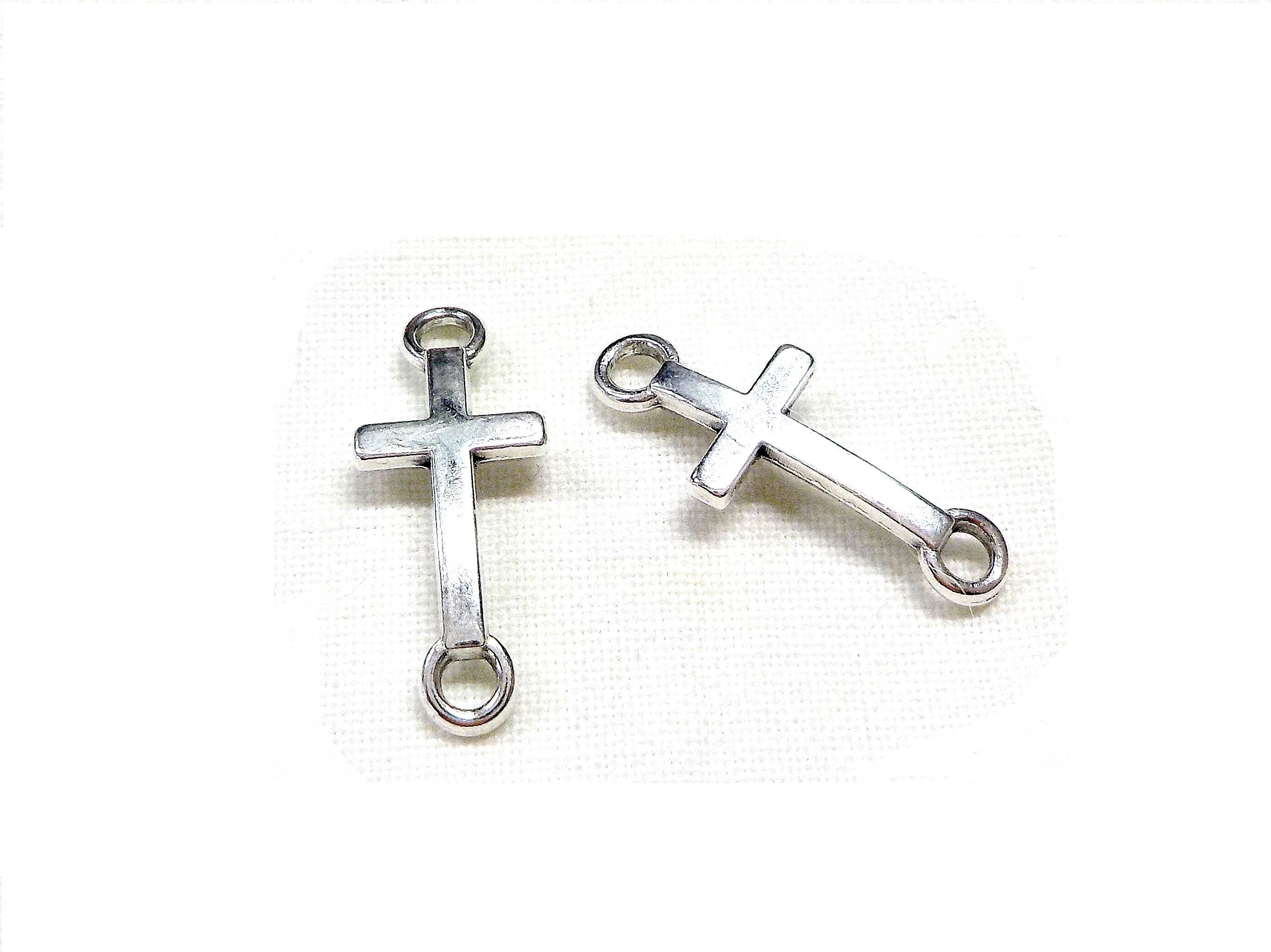 Silver Plated Cross, Silver Cross Connector, Bracelet Connector
