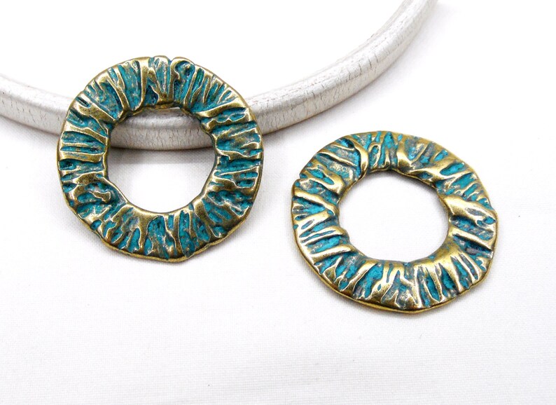 Green Verdigris Patina Over Brass Ring Pendant Greek Metal Etsy