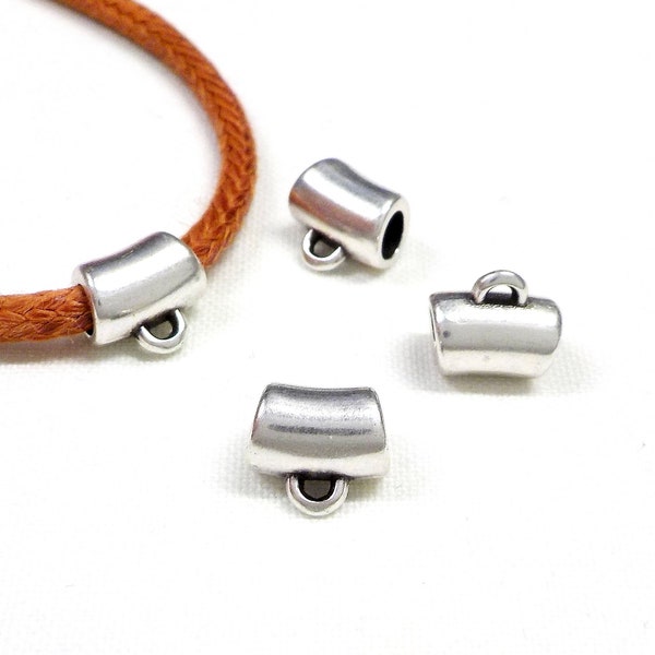 Silver Bail Beads, Ethnic Bail Charm Holder Spacer with Loop, Tube Bails, Cord Bails, Slider Beads, Spacer Tube for Round Cord 3mm - 4 pcs