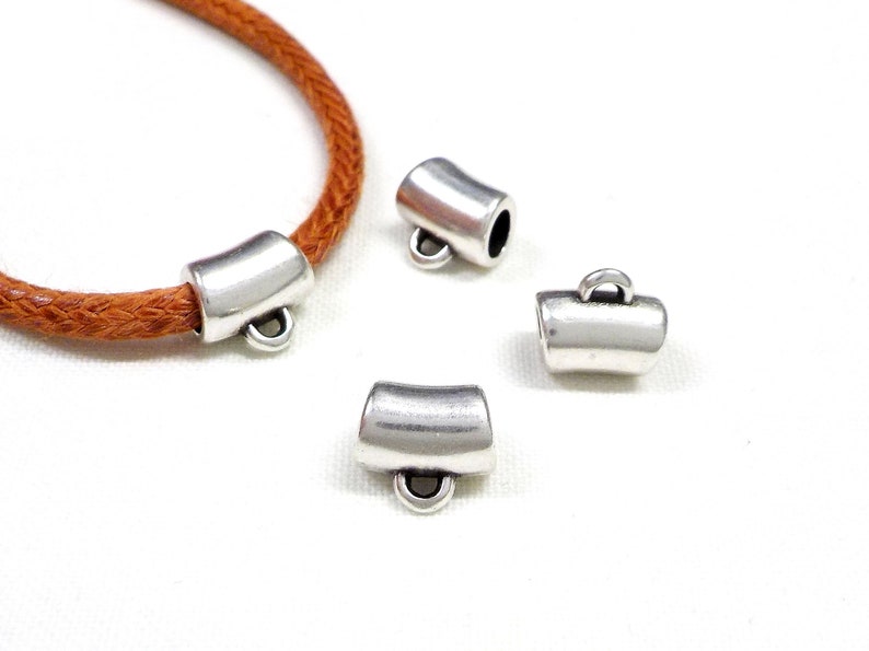Silver Bail Beads, Ethnic Bail Charm Holder Spacer with Loop, Tube Bails, Cord Bails, Slider Beads, Spacer Tube for Round Cord 3mm 4 pcs image 1
