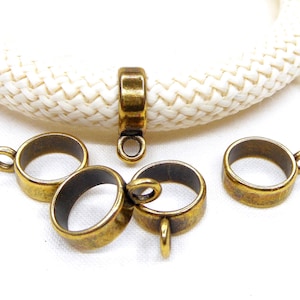 Bronze Plated Bail Beads, Bail Charm Holder Spacer with Loop, Tube Bails, Cord Bails, Slider Bails, Spacer Ring for Round Cord 10mm - 1 pc
