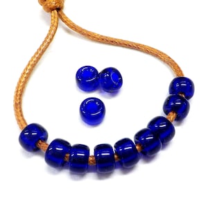 Blue Glass Pony Beads, Dark Blue Transparent Large Hole Beads, Glass Crow Beads, Crow Rollers, Round Spacer Beads 9x6mm (Ø3mm) - 10pcs