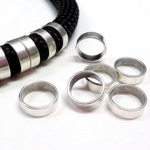999 Silver Plated over Brass Tube Slider, Tube Spacer, 10mm Beads, Large Hole Tubes, Beads for Round Cord 10mm, 12x4mm (Ø 10.2mm) - 2 pcs