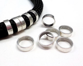 999 Silver Plated over Brass Tube Slider, Tube Spacer, 10mm Beads, Large Hole Tubes, Beads for Round Cord 10mm, 12x4mm (Ø 10.2mm) - 2 pcs