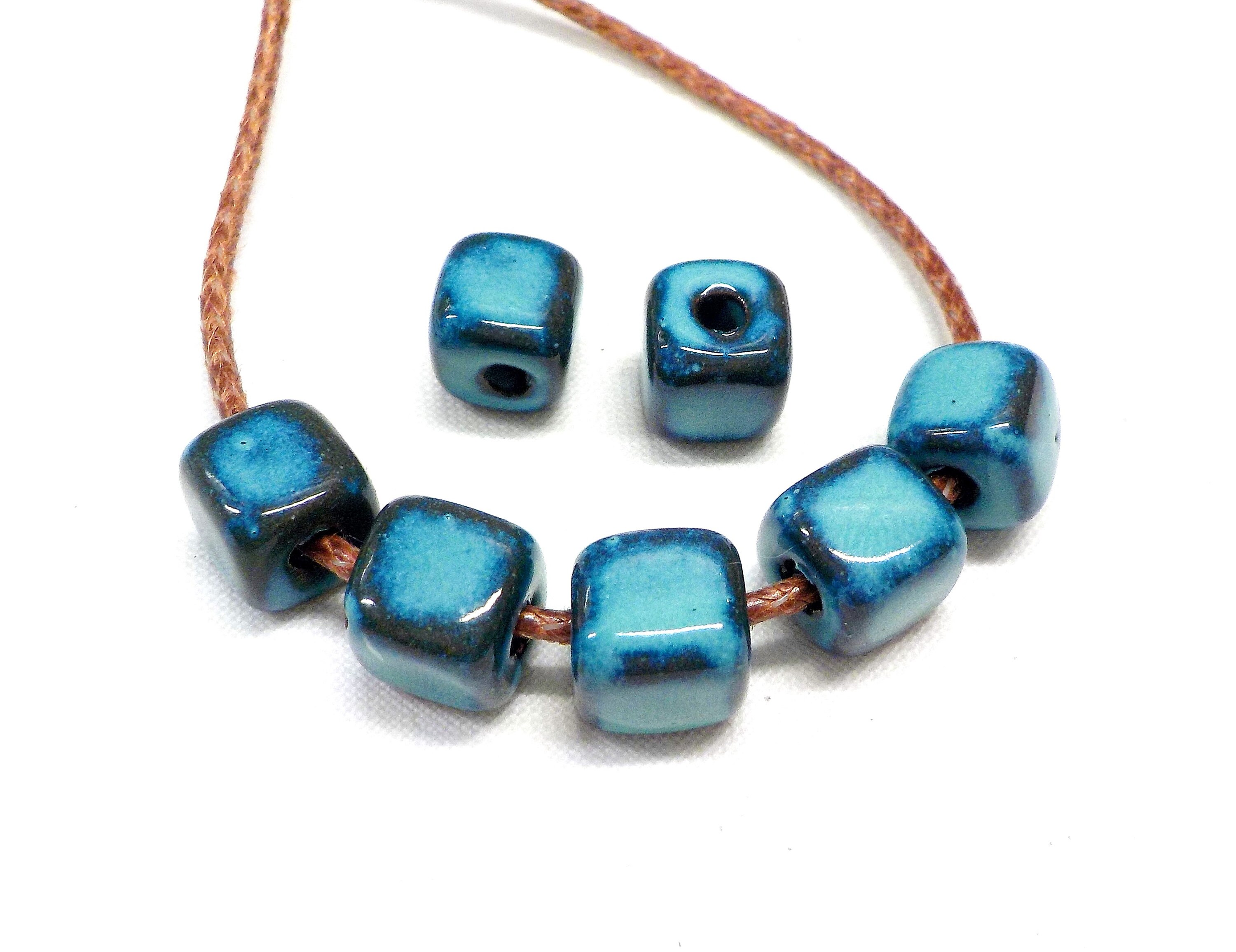 Turquoise Blue Multi Ceramic Cube, Handmade Enameled Ceramic Beads ...
