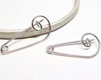 Large Silver Plated Safety Pin, Handmade Safety Pin Brooch, Charm Holder, Silver Brooch Pin, Silver Kilt Pin 56x26mm, 12 gauge - 1 piece