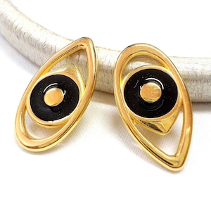 24K Gold Plated Evil Eye with Black Enamel Pendant, Good Luck Evil Eye Connector, Evil Eye Protection Pendant 25x13mm - 1 piece