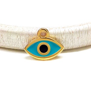 Gold Plated Evil Eye with Turquoise Enamel, Gold Metal Evil Eye Charm Pendant, Good Luck Tiny Charm, Small Charm, 15x8mm - 1 piece image 1