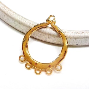 24K Gold Plated Chandelier Pendant, Statement Round Pendant with Loops, Ethnic Boho Pendant, Tribal Necklace Earrings Pendant 25x30mm - 1 pc