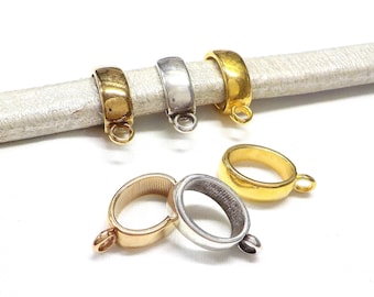 Enganche de oro, abalorio de enganche de oro rosa, soporte de dije de enganche de plata, espaciador de enganche con bucle, enganches deslizantes de tubo, anillo espaciador para cordón ovalado de 10 x 8 mm - 2 piezas