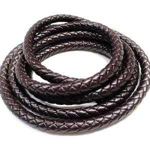 Dark Brown Braided Vegan Leather Cord, Faux Leather 7-8mm Cord, Perfect for Bracelets or Necklaces, Sold in 40cm/15,7&quot; Lengths