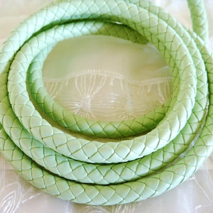 Veraman Light Green Braided Vegan Leather Cord, Faux Leather 7-8mm Cord, Perfect for Bracelets or Necklaces, Sold in 40cm/15,7&quot; - 1 piece