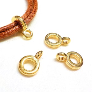 24K Gold Plated Bail Beads, Bail Charm Holder Spacer with Loop, Tube Bails, Cord Bails, Slider Bails, Spacer Ring for Round Cord 4mm - 2 pcs