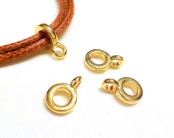 Cuentas de enganche chapadas en oro de 24 quilates, espaciador con aro para dijes de enganche, enganches de tubo, enganches de cordón, enganches deslizantes, anillo espaciador para cordón redondo de 4 mm (2 unidades)