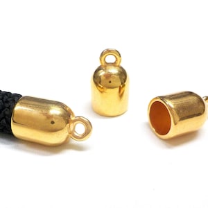 Embouts plaqués or pour cordon rond 10 mm, Embout, cosse de cordon, Extrémités de cordon 10 mm, Bord du cordon, Terminaisons de cordon, 22 x 13 mm (Ø 10,2 mm) - 2 pièces