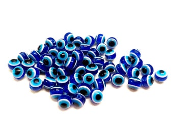 Evil Eye Beads, Good Luck Beads, Protection Beads, Dark Blue High Quality Resin Evil Eye Beads 6mm approx., Hole 1.5 mm - 25 Pieces