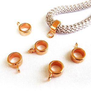 24K Rose Gold Plated Bail Beads, Bail Charm Holder Spacer with Loop, Tube Bails, Cord Bails, Slider Bails, Spacer Ring for Round Cord 5mm