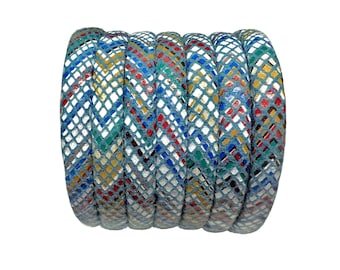 Blue Fabric Flat Cotton Cord, Flat Cotton Rope, Ethnic Design Cord, Textile Cord, Bracelet Flat Cord, 6x3mm - 18"/0.46m (1 piece)
