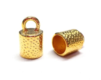 Tappi di fine placcati oro per Round Cord 8mm, perfetto per Kumihimo, Hammered End Caps, 11x19mm (8,5 mm) - Pk2