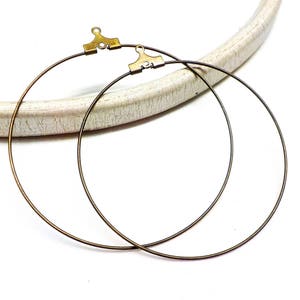 60mm Bronze Hoop Earrings, Large Hoop Brass Earrings, Round Earrings, Dangle Earrings, Creole Earrings, Bronze Earwires - 2 pcs (1 Pair)