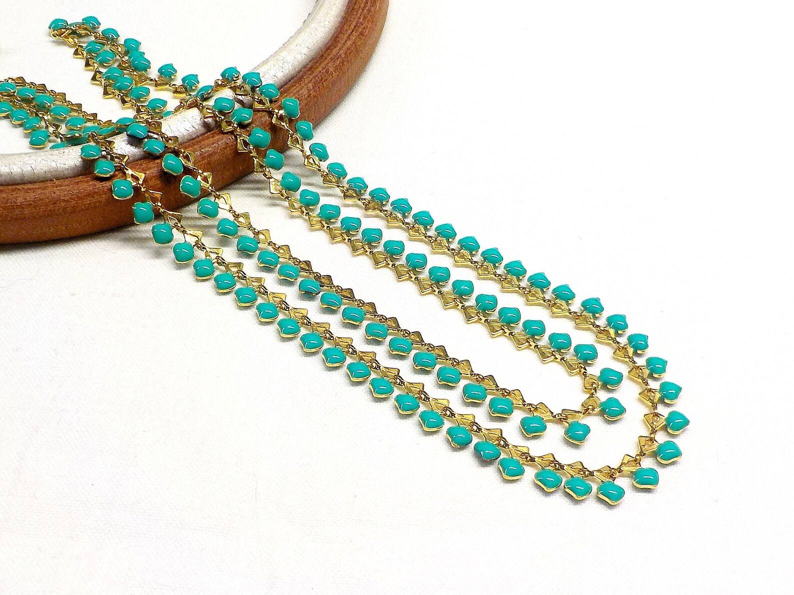 Gold Plated Over Brass Chain With Enamelled Heart in Blue Etsy