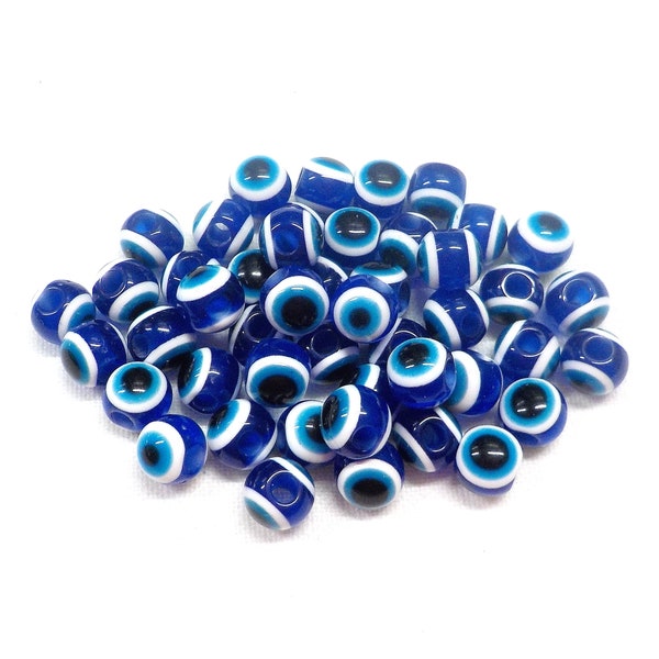 Evil Eye Beads, Good Luck Beads, Protection Beads, Dark Blue High Quality Resin Evil Eye Beads, Evil Eye Jewelry, 6mm Hole 1.8mm - 25 Pieces