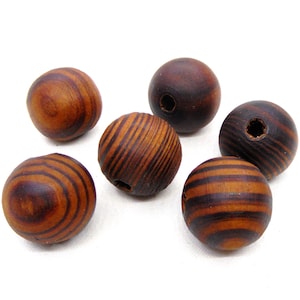 Brown Round Wooden Beads, Brown Wooden Beads with Stripes, Brown Wood Beads, Large Wooden Beads 20x18mm/ Ø 4.5mm - 5 pcs