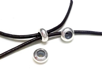 Zilveren stopkralen met rubberen buis, schuifstopperkralen Slimme rondelle sluitingen voor verstelbare armbanden voor 2 koorden van elk 2 mm - 2 stuks